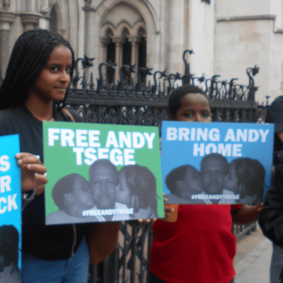 Image of people protesting to free Andy Tsege