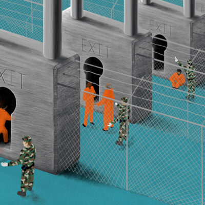 Graphic by Carys Boughton showing padlocks as impossibility of getting out of GTMO